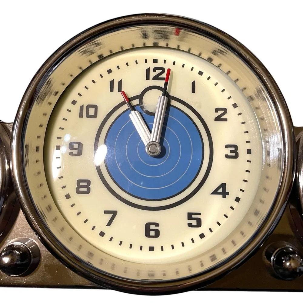 Pottery Barn Triple Face Dashboard Clock Nickel Finish Original Box & Packing - Picture 5 of 16